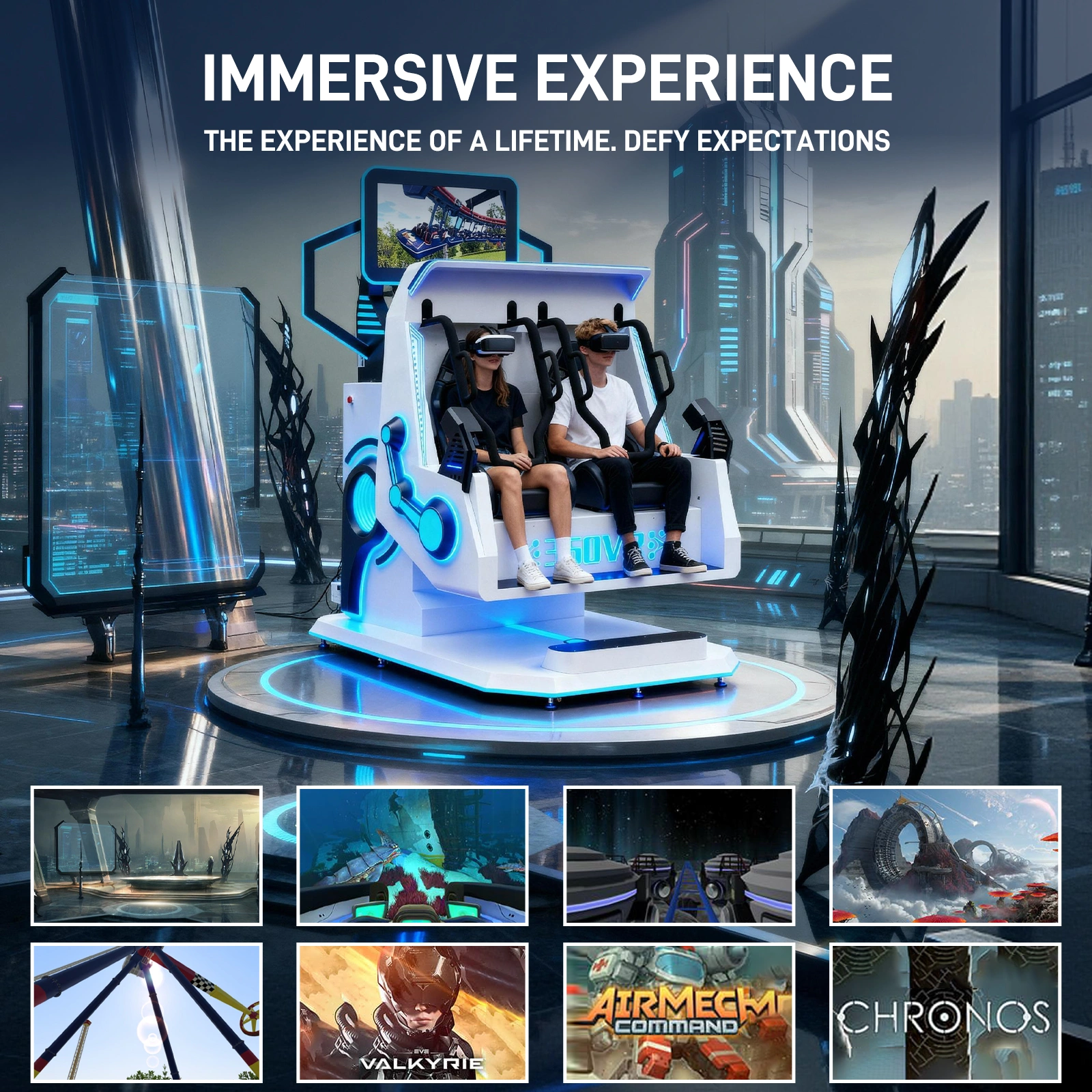 Dual 360° VR Motion Flight Simulator - Large Commercial Roller Coaster & Flying Experience for Malls, Theme Parks, and Entertainment Centers | 200+ VR Games with Remote Updates - Image 2